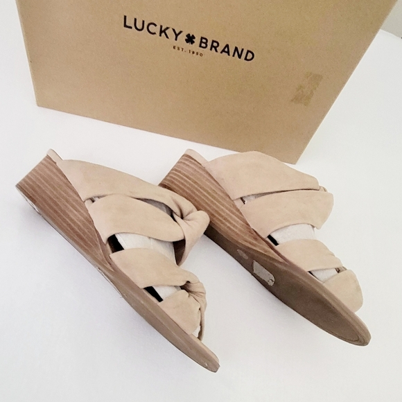 Lucky Brand Rhilley Laguna Brown Suede Wedge Heels Knotted Sandals 5.5 with Box - Picture 6 of 10